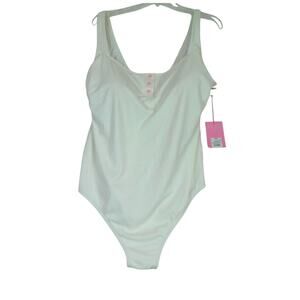 Stoney Clover Lane White Ribbed One Piece Swimsuit Size 24W Cheeky High-Leg NWT